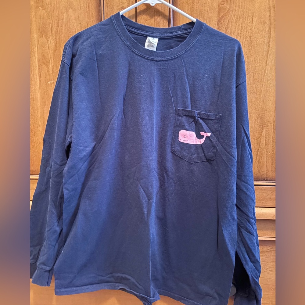 Gildan Navy Long Sleeve Sigma Chi Tee with Pink Whale Pocket